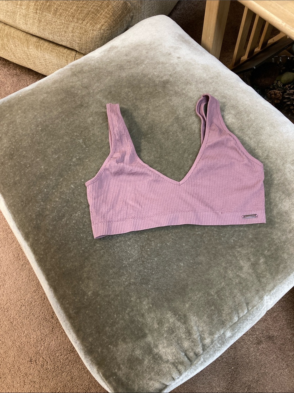 Ribbed V-Neck Bralette in Mauve